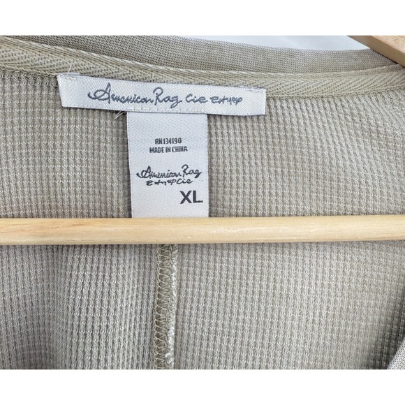 American Rag Womens Beige Waffle Knit Short Sleeve Button Up Top XL - Picture 3 of 9